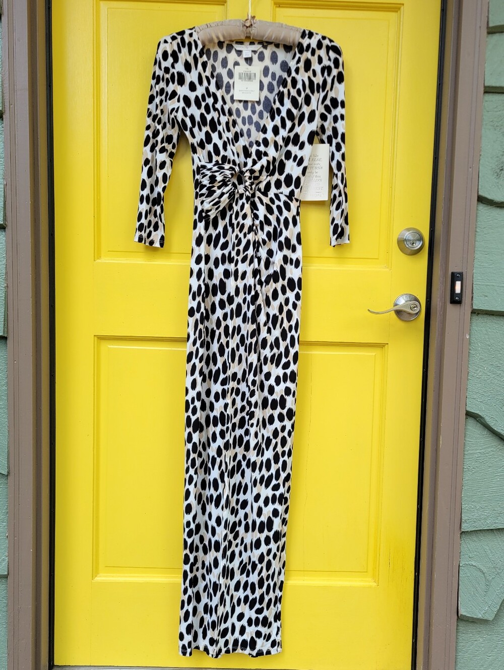 NWT Boston Proper Animal Print Maxi Dress Ring Detail Long Sleeve Beige Multi Si